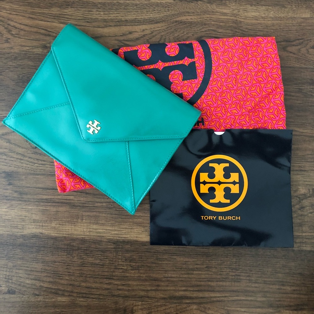 Tory Burch envelope turquoise clutch